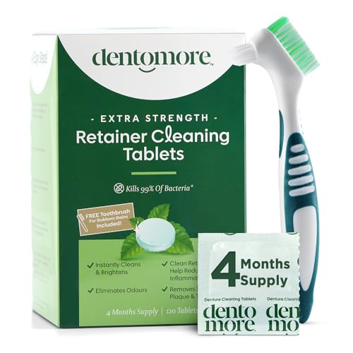Dentomore Compresse detergenti per la pulizia del paradenti, 120 compresse per la pulizia eliminano odori, macchie, pastiglie per la pulizia del paradenti, potenti compresse per la pulizia della