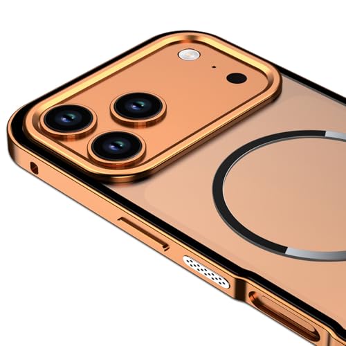 Coque iPhone 17 transparente magnétique en métal orange protectrice