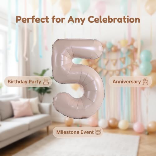 Image of YPSelected 32 Inch Large Foil Helium Number Balloon Birthday Wedding Party 0-9 (Cream, 5)