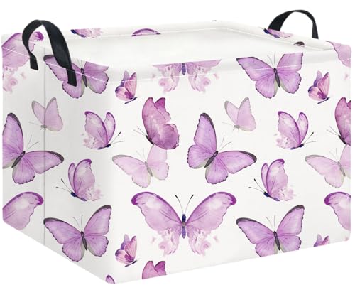 Image of Rectangle Storage Basket with Handles for Kids,Cute Organizer Toy Bin,Gift Basket for Boys and Girls,Room Decor(Fluttering Butterfly)