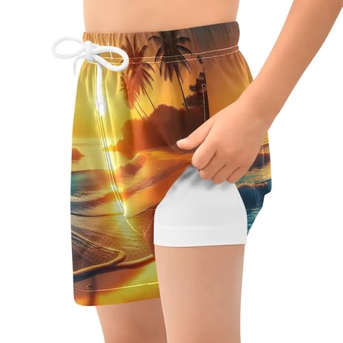 Boy Swim Trunks with Compression Liner Beach Sunset Landscape Boys Swim Shorts Quick Dry Beach Shorts2