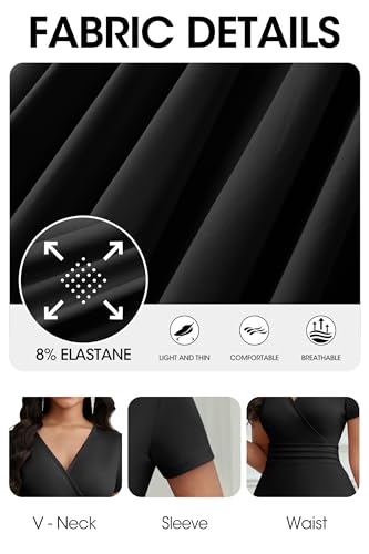 Image of CLOCOR Maxi Dress for Women Long Summer Short Sleeve Evening Formal V Neck A Line Dresses Wedding Guest Empire Waist Elegant