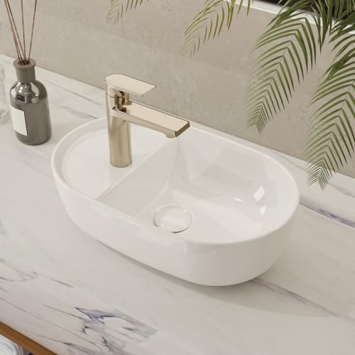NUESTRA VIDA Waschbecken Klein, Oval Aufsatzwaschbecken mit Hahnloch...