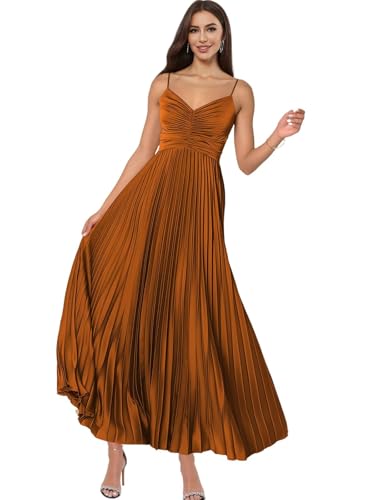 Satin Pleated Bridesmaid Dresses Spaghetti Straps Long Formal Gown for Women4