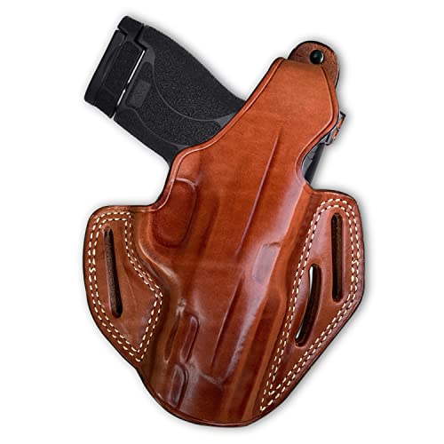 Premium Leather Three Slot Pancake OWB Holster with Thumb Break Fits S&W PC M&P 9 Shield M2.0 Plus