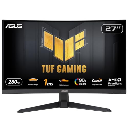 ASUS Moniteur de Jeu TUF Gaming VG27VQM1B – 27 Pouces Full HD, incurvé, 280Hz, ELMB, Temps de réponse 1ms, FreeSync Premium, 90% DCI-P3, DisplayWidget Center