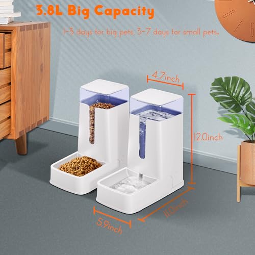 2 Packs Automatic Cat Feeder and Waterer, Gravity Dog Food and Water Dispenser Set for Small Medium Big Pets Cats Dogs Puppy Kitten, 1 Gallon x 2 (White) - Image 4