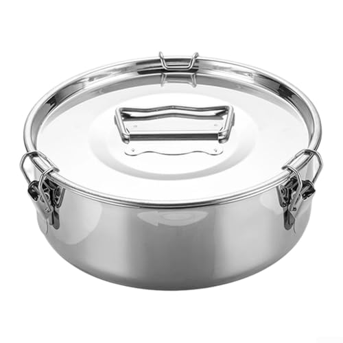 Cajón de vapor de acero inoxidable, compartimento portátil redondo de 7.6 x 2.95 pulgadas para flan y crema Br?lée, cerraduras de sellado térmico, mango de tacto frío, panaderos y chefs caseros (A)