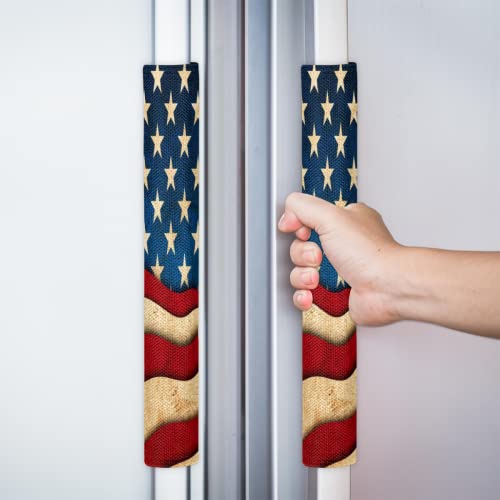 Image of Pardick 4th of July USA Flag Refrigerator Door Handle Covers Set of 2 Washable Fridge Dishwasher Oven Mocrowave Door Decor Protector Handle Cover Keep Your Kitchen Appliance Clean
