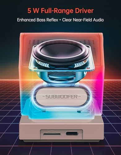 Divoom MiniToo Retro PC-Style Computer Speaker, Smart Pixel Screen with DIY Faces, Bluetooth & USB Audio, Alarm/White Noise Clock, Desk Setup Gift for Bedroom, Office & Gaming - 2