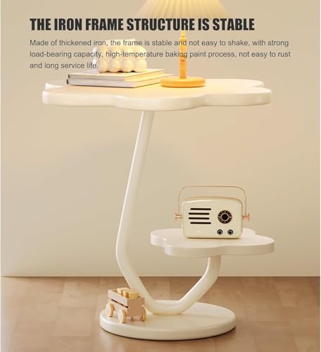 Image of Owme Adjustable Table Stands Couch Side Table, Swivel TV Tray Table, 360 Top Moving C-Shaped End Table, Small Center Table for Home Office Balcony | Storage Organizer (Wood, Flower)