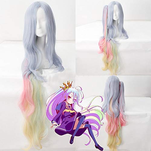 GJBXP 120Cm No Game No Life Shiro Cosplay Wig Women Blue Pink Yellow Ombre Synthetic Wavy Hair Long Full Wigs With Chip Ponytail