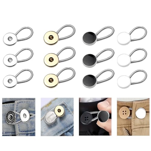 inodiref 12 Piezas Botones Extensores, Extensor de Cintura para Pantalones, Extensor de Cintura Elásticos Ajustables, para Pantalones, Faldas, Vaqueros, Abrigos, Cuellos de Camisa