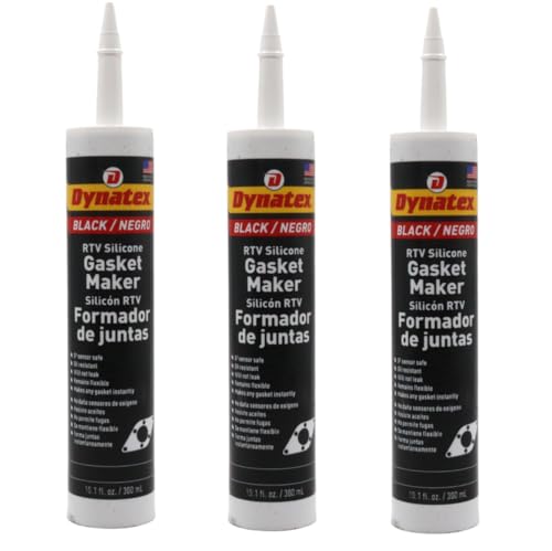 Image of Dynatex Black RTV Silicone Gasket Maker 10.1oz Caulk Tube - Oxygen Sensor Safe, OEM Specs, 500F Hi-Temp, Oil /Water Resistant, Made in the USA (3-Pack)