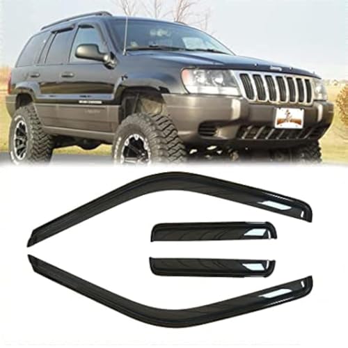 Deebior Side Window Deflector Visor Rain Guard,Outside Mount Tape-on Shatterproof Dark Smoke,4pc Window Shades fit for 1999-2004 Jeep Grand Cherokee WJ 94650