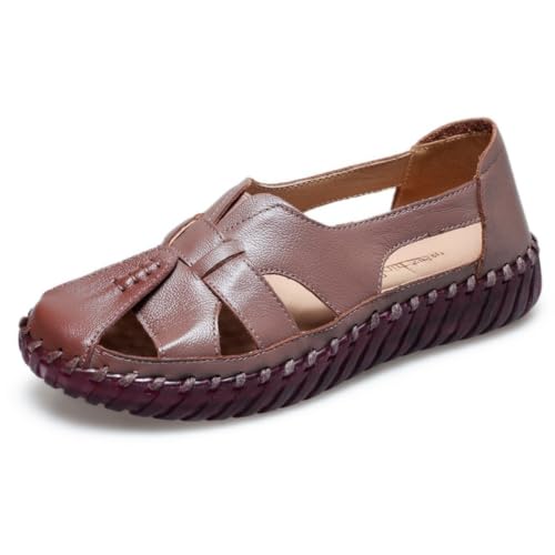 Image of EFTCAL Women's Cowhide Closed Toe Hollow Out Slip On Loafers,Comfort Walking Flat Fisherman Sandals Casual Fashion Breathable Walking Shoes Driving Shoes