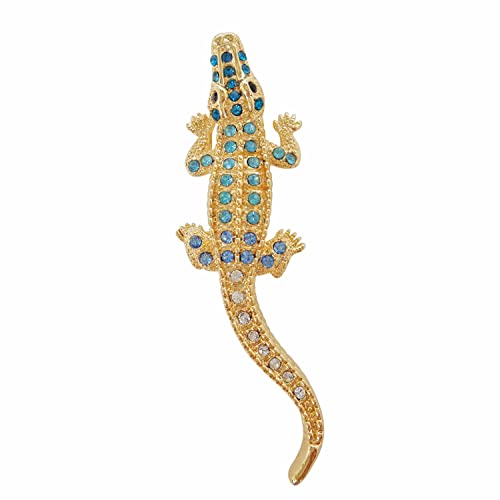 Image of Navachi 18k White Gold Plated White Crystal Crocodile Alligator Az7262 Brooch Pin