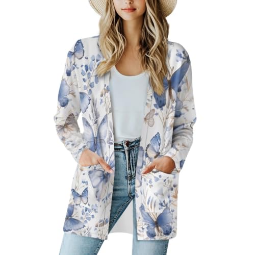 Image of Cardigan Sweaters for Women Long Sleeve Cardigan Soft Drape Open Front Fall Dusters V-Neck Jackets Dressy Loose Coat