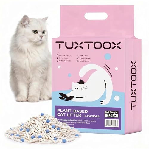 TUXTOOX Cat Litter Plant-Based Eco-Friendly Tofu Litter Fast Clumping Low Dust Superior Odor Control with Baking Soda Non-Stick and Flushable 2.5KG (Lavender)