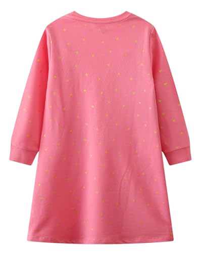 Image of Girls Cotton Long Sleeve Casual Cartoon Appliques Striped Jersey Dresses
