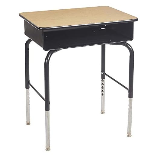 ECR4Kids Open Front Desk with Metal Storage Book Box, Adjustable, Classroom Furniture, Maple/Black