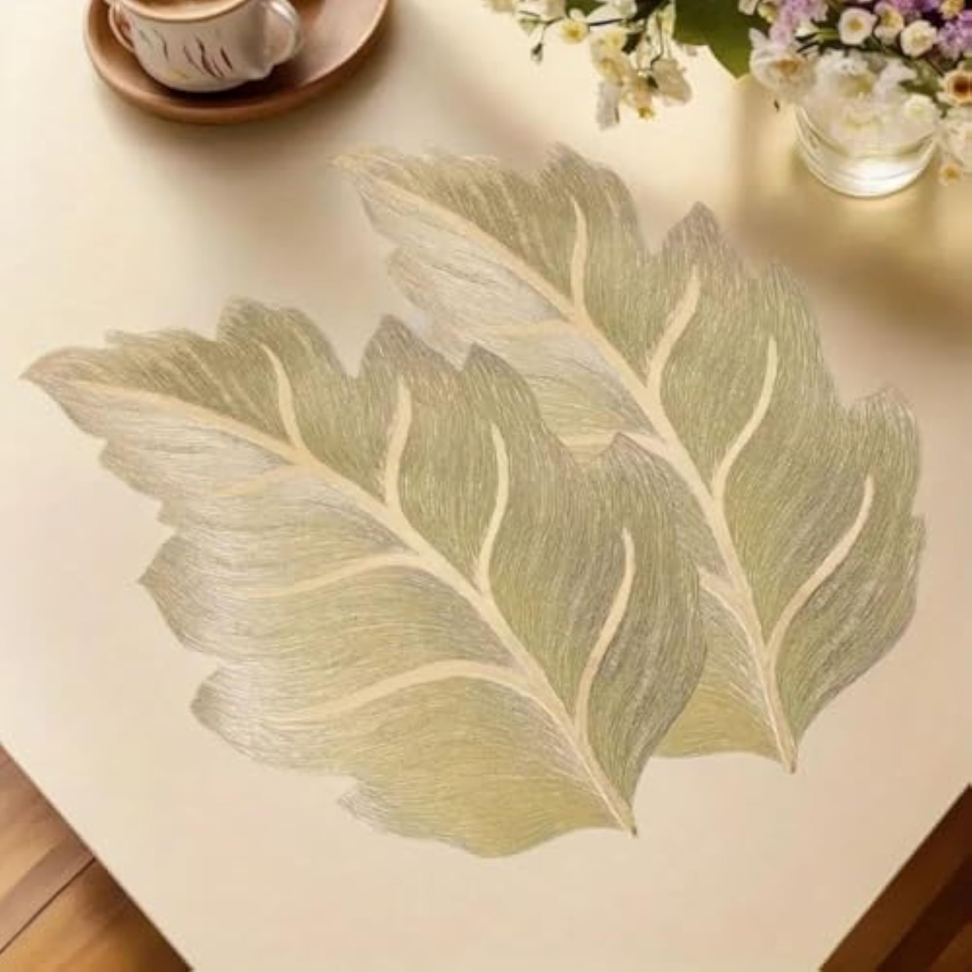 Leaf Shaped Set of 6 Table Mats, Gold