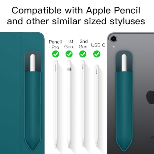 Image of MoKo Adhesive Pencil Case Holder Sticker for Apple Pencil, Midnight Green | Elastic Pencil Pocket Pouch, Adhesive Sleeve, Attached to iPad Case, For Pro /USB-C /1st /2nd Gen and Similarly Stylus Pens
