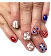 24Pcs Independence Day Press on Nails Short Star Fake Nails with Glitter Star Stripe Design 4th o...