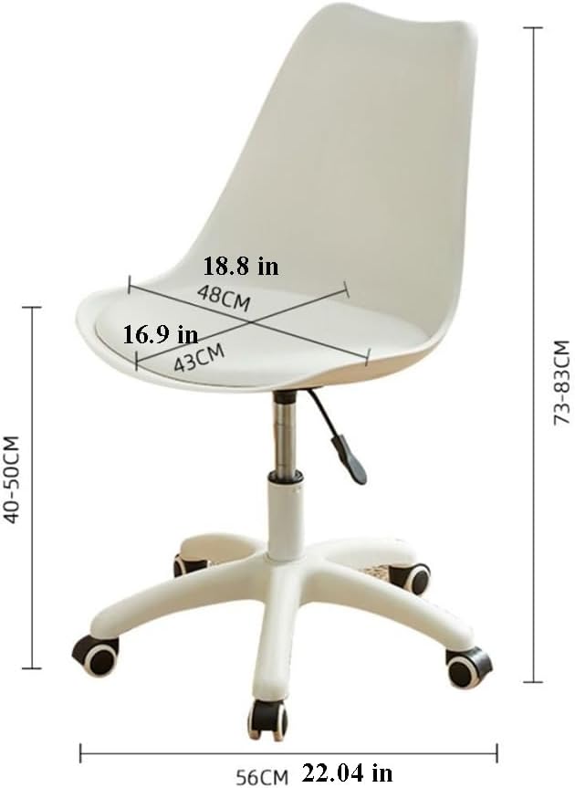 Transparent Rolling Chair, Adjustable Home Office Swivel Clear, Plastic Clear Seat with Wheels, Acrylic Office Chair Drafting Chair (Color : White, Size : 56 * 73~83cm)