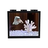WishLotus Small Fish Tank, Simple Building Block Betta Aquarium with Exhaust Holes Detachable and Stackable Square Mini Fish Tank for Starfish, Betta, Small Crab Habitats and Jellyfish (Black, A)