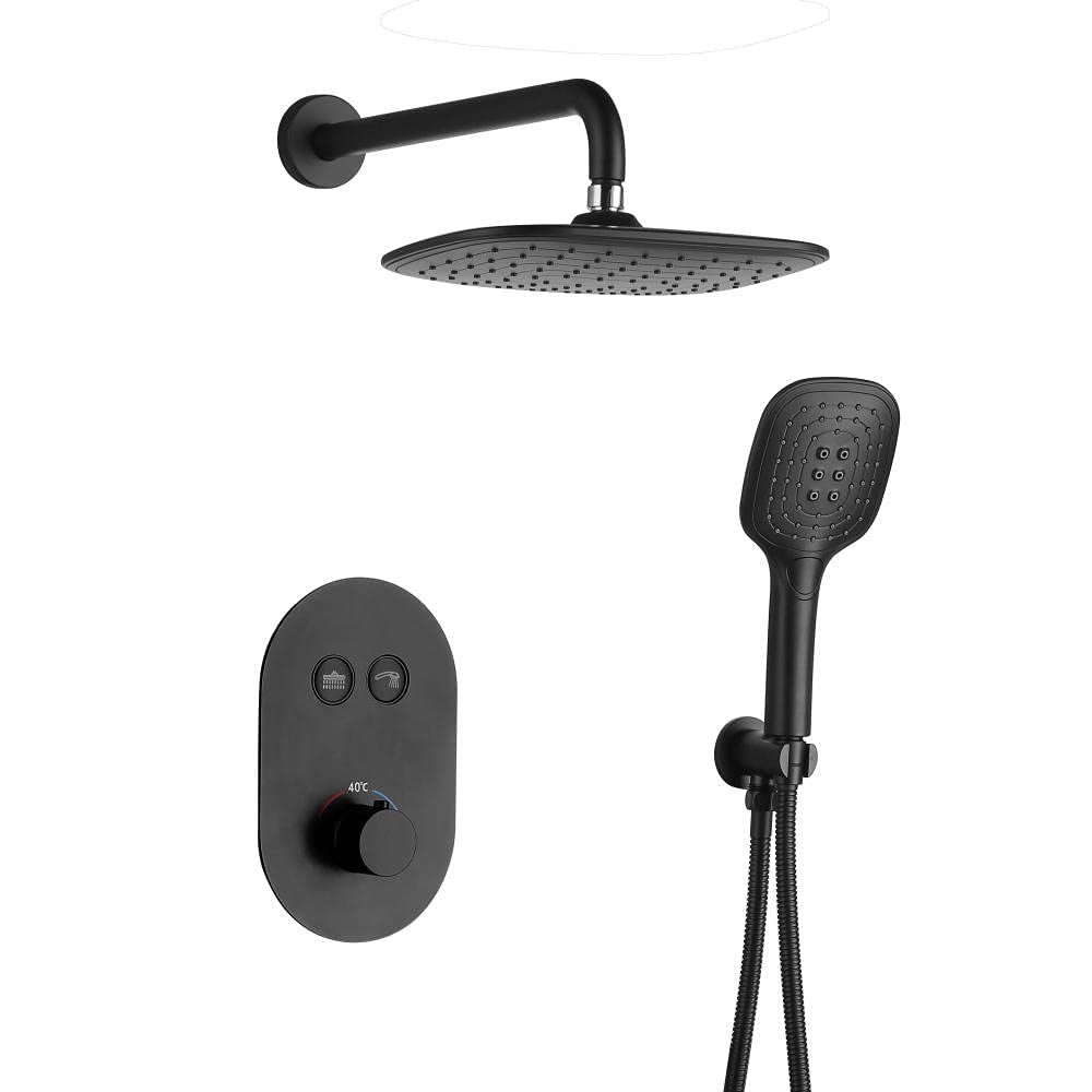 QUSYZD Concealed Thermostatic Shower Set Shower Head with Handheld Rainfall Shower Mixer Tap Mixer Shower System-Black -A,Chromespread,Black B