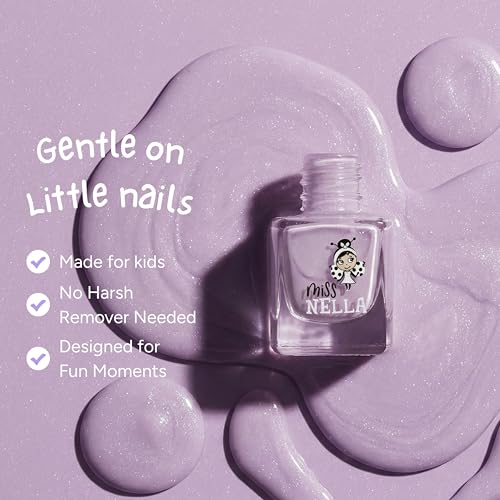 Miss Nella PURPLE UNICORN- Peel Off, bezwonny, na bazie wody i bezpieczny dla dzieci zestaw lakierów do paznokci 3- Sweet Lavender (brokat), Butterfly Wings (brokat) & Little Poppet
