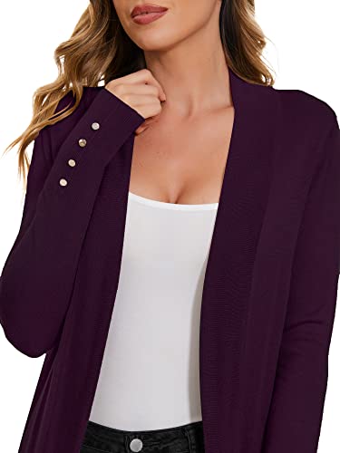 Image of Women Long Knit Cardigan Lightweight Open Front Sweaters | Capsule Wardrobe for Women, Relaxed fit, Buttoned Ribbed cuffs, Dressy Business Casual , for spring early fall office work