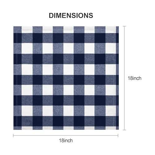 Image of Cotton Cloth Napkins Set of 12, Blend Buffalo Plaid Dinner Napkins, 18 x 18 Inch Washable Table Napkins, Checks Cloth Napkins for Restaurant, Wedding, Party, Holiday, Farmhouse, Navy and White