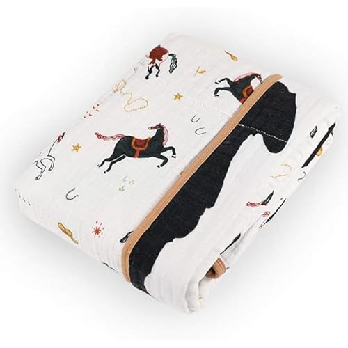 Image of Red Rover Kids Cotton Muslin Quilt – 44” x 44”- 100% Cotton – Machine Washable – Softer with Every Wash – Playful Designs - Lightweight, Breathable Layers – Unisex (Howdy Horse)