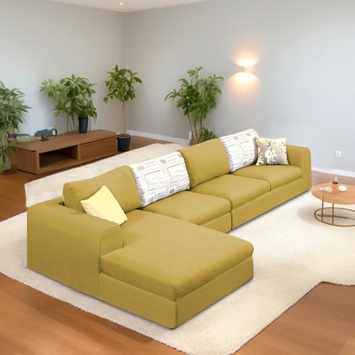 Image of Koza LHS 6 Seater L Shape Sofa Set for Living Room (Yellow Fabric) Premium Fabric Sofa
