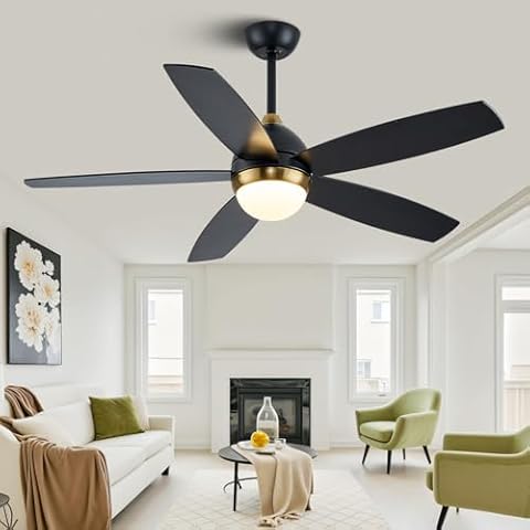 KAPOEFAN Black and Gold Ceiling Fan with Lights,52 Inch Ceiling Fans,6 Speeds,3 Color,Quiet DC Motor,Ceiling Fan with Remote Control for Bedroom Living Room Patio Kitchen Cover