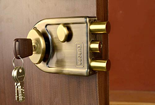 Image of Europa 8013AB Main Door Lock with Three Bolts; Common Reversible Latch Bolt for Inside /Outside Opening Doors. (AB) Antique Brass