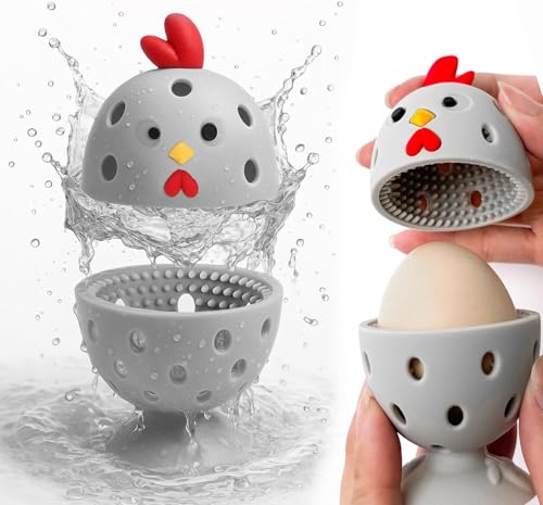 Egg Washer for Fresh Eggs Egg Scrubber for Fresh Eggs 2 Reusable Silicone Chicken Shaped Scrubs Chicken Egg Cleaner Eggshell Cleaner for Poultry Farm Housewife Tools Vegetable Processing (Gray)
