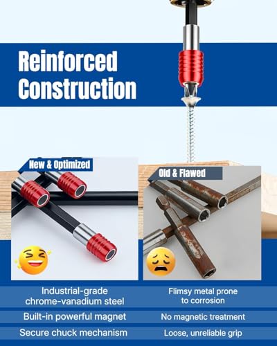 Vibit 4PCS Drill Bit Extension Set, 2-3/8\", 4\", 6\" & 12\'\', Magnetic Drill Bit Holder with 10 Screwdriver Bits, 1/4 Inch Hex Shank Quick Release Extension Adapter, Bit Holder for Drill Extension