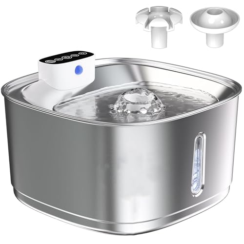 WUDLi Fuente de Agua para Gatos, Fuente de Acero Inoxidable para Gatos de 3.2L, Fuente de Agua para Mascotas con Batería Inalámbrica de 4000mAh, Bebedero para Mascotas con Sensor de Movimiento