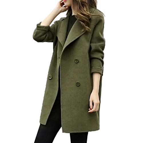 Manteau mi-long en laine aspect haut de gamme vert à double boutonnage taille S