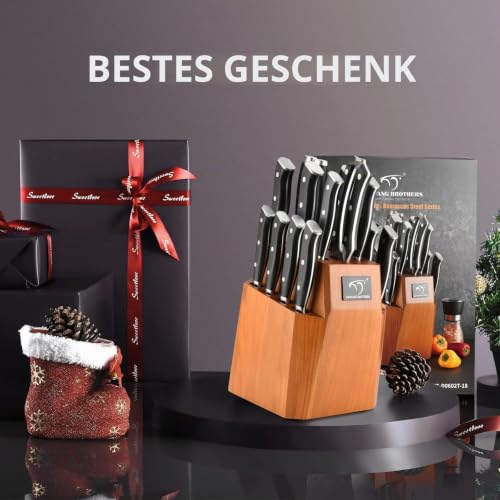 Foto von Messersets Damast-Küchenmesser, 18pcs japanisches Profi-Küchenmesser-Set Damaszener-Messerblock Holz-Set von Damastmessern, japanisches Messer-Set