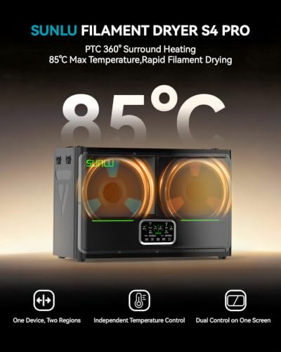 Image of SUNLU 3D Printer Filament Dryer S4 Pro,Dual-Zone Temp Control,Black | up to 85C,380W PTC Heater,Annealing,Auto Humidity Control,for ABS /PLA /PETG /Nylon