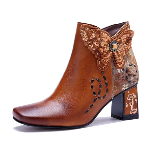 Bottines à paillettes peintes à la main pour femme chaussure talon bloc zippée