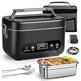Electric Lunch Box for Men, 1.2L Cordless Heated Lunch Box, 24000mAh Rechargeable Portable Food Warmer with Auto Temperature Control, 5-Sided Heating, Leakproof, for Office, Outdoors & Truck, Gray