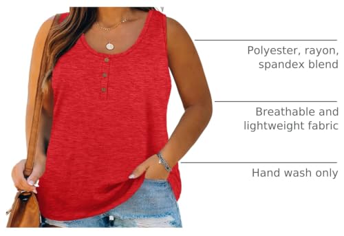 Image of Womens Plus Size Tank Tops Summer Button Down Henley Shirts Sleeveless Tops