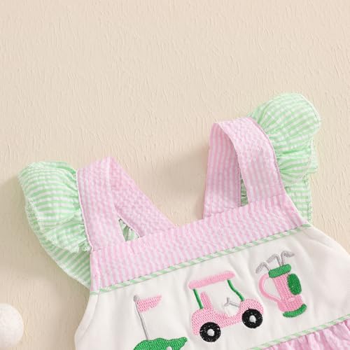 Golf Toddler Girl Outfit Golf Cart Embroidered Striped Fly Sleeve Tunic Tops and Shorts Summer Clothes 2Pcs Set4
