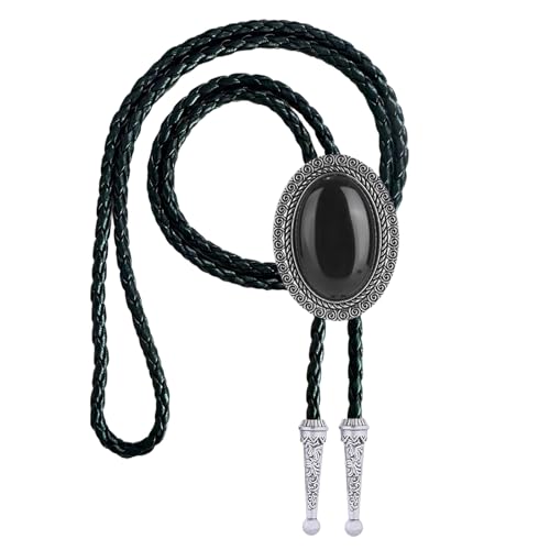 Image of Vintage Western Cowboy Rodeo Black Agate Bolo Tie for Men Women