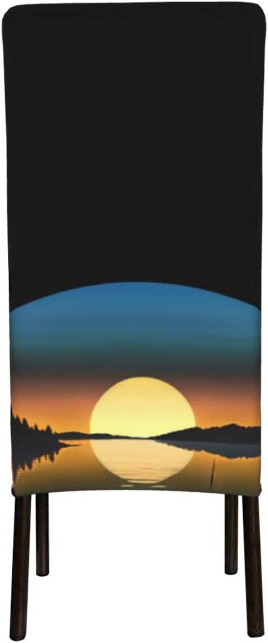 Lake Water At Sunset Prints Protection Cover for Dining Chair – Stretchy & Wrinkle-Resistant Chair Throw Covers for Dining Room, Hotel, and Event Decor
